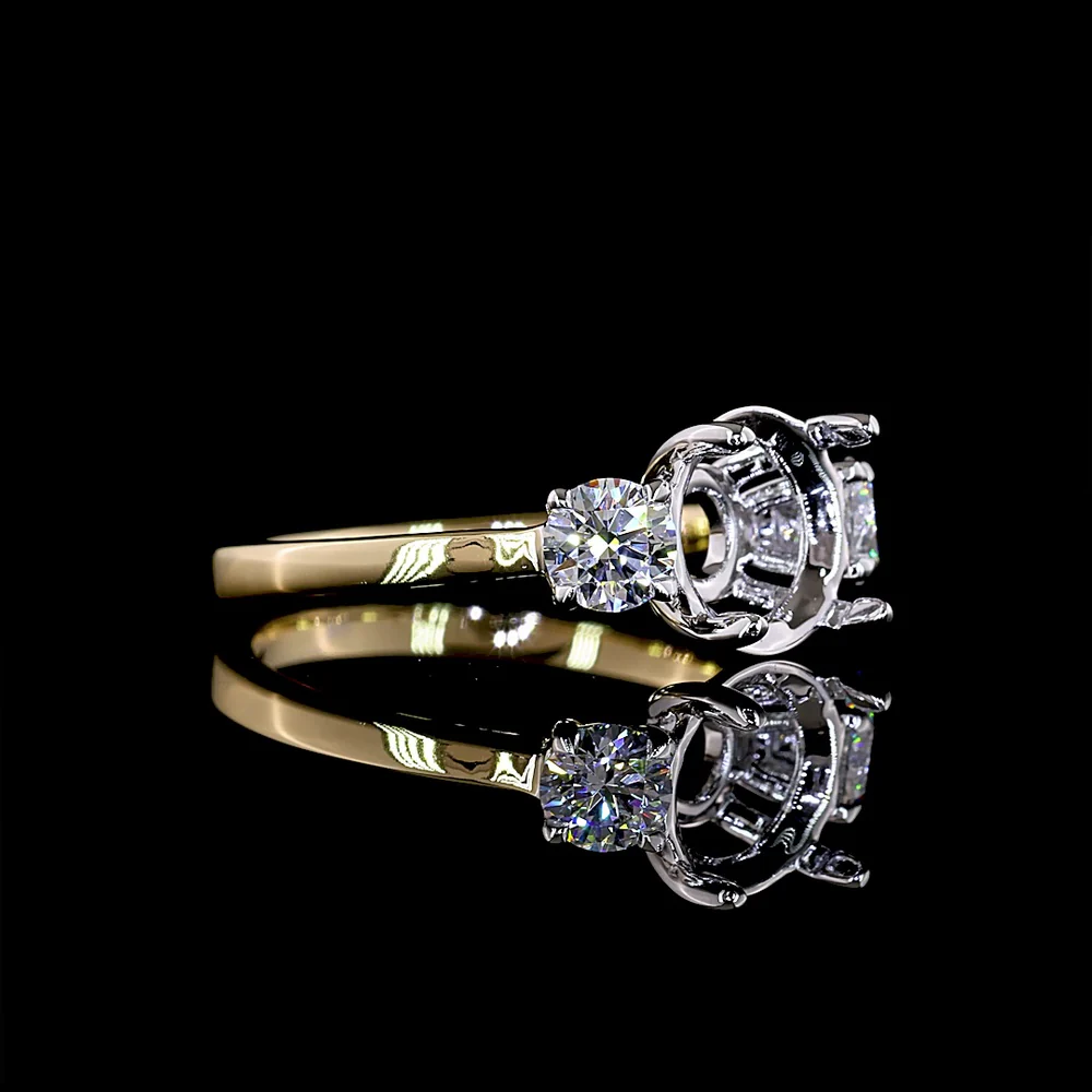 14K Two Tone Three Stone Ring with 2.08 Carat Round Brilliant Cut Lab Diamond Center and 0.55 Carat Side Stones - D VVS2 Clarity - IGI Certified - 2.63 Carat Total Diamond Weight - Covaloro Fine Jewelry - Image 2