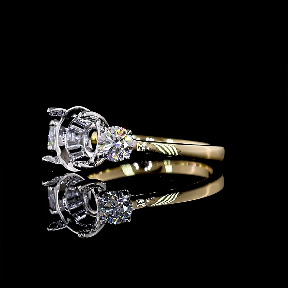 14K Two Tone Three Stone Ring with 2.08 Carat Round Brilliant Cut Lab Diamond Center and 0.55 Carat Side Stones - D VVS2 Clarity - IGI Certified - 2.63 Carat Total Diamond Weight - Covaloro Fine Jewelry - Image 3