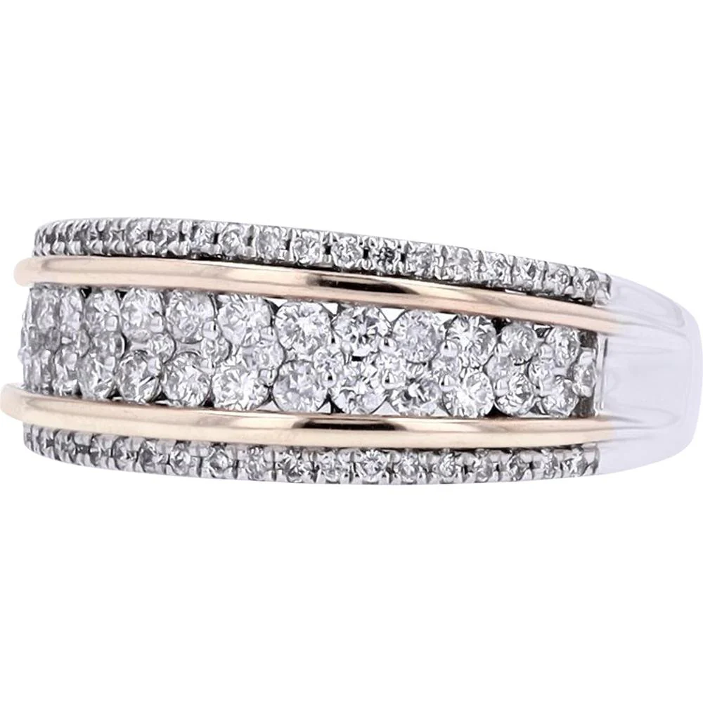 14K Two-Tone White and Rose Gold Band with 3/4 Carat Prong - Set Round Diamonds - Image 2