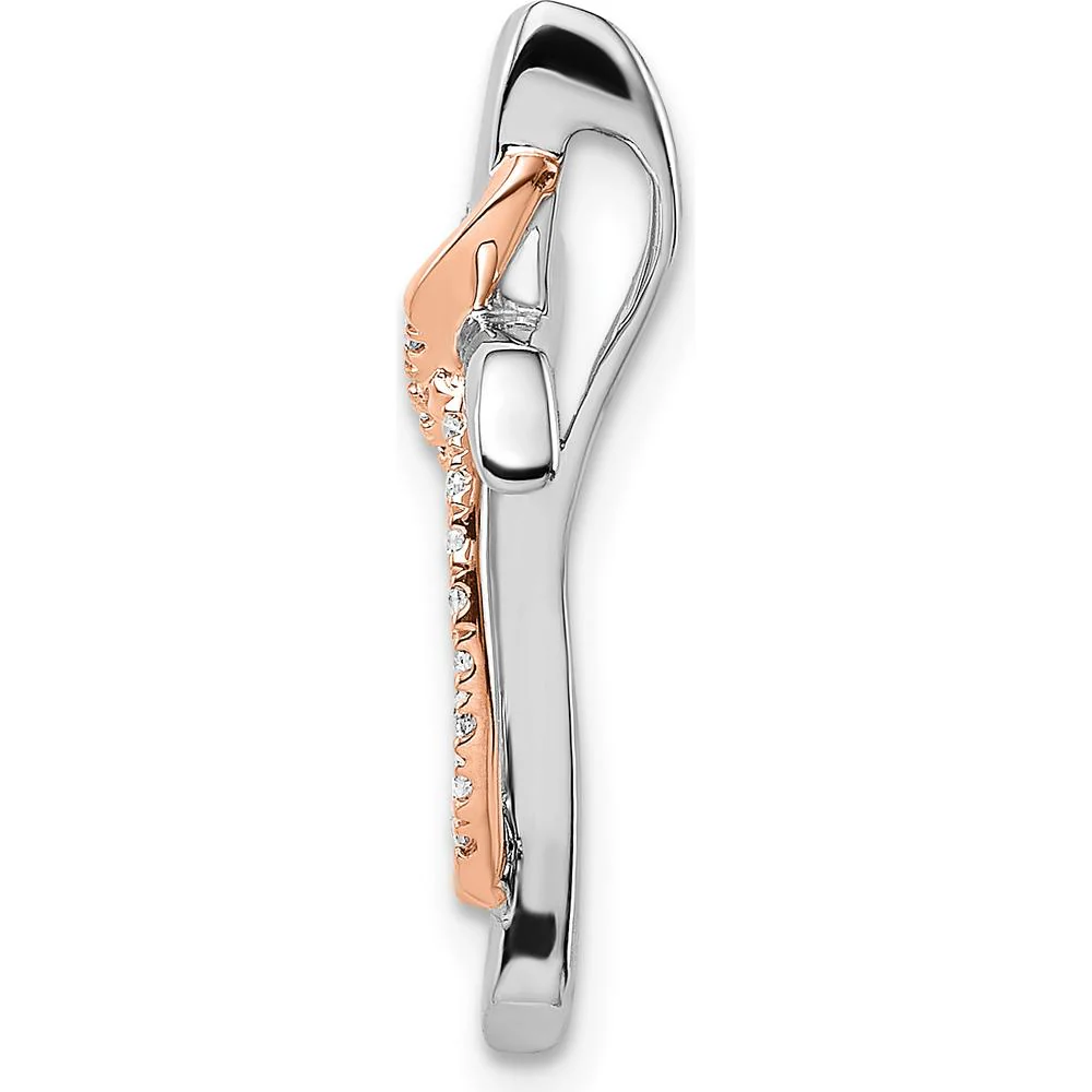 14K Two-Tone White and Rose Gold Diamond Cross Pendant with Ribbon Slide - 1/15 Carat Total Diamond Weight by Oro Pregiato - Image 2