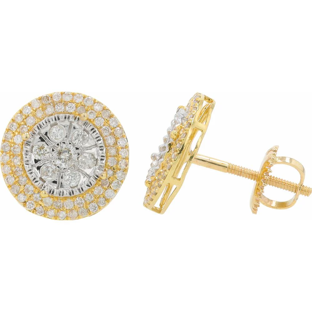 14K Two-Tone White and Yellow Gold Diamond Cluster Stud Earrings - 0.55 Carat Total Diamond Weight - Image 2