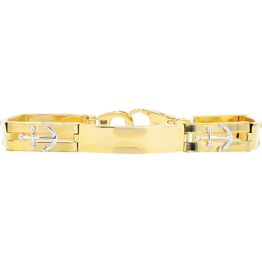 14K Two-Tone Yellow and White Gold Anchor Motif Bracelet - 13.25g