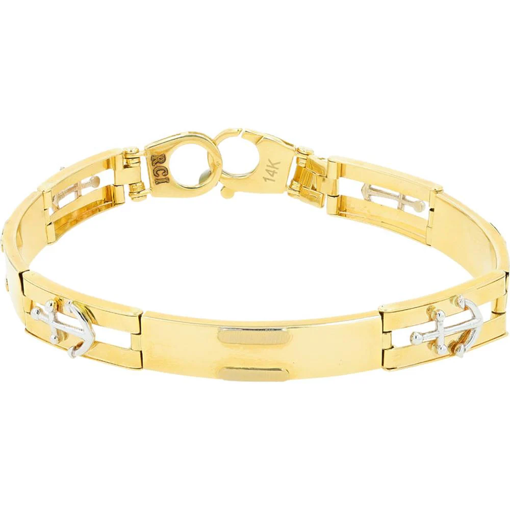 14K Two-Tone Yellow and White Gold Anchor Motif Bracelet - 13.25g - Image 2