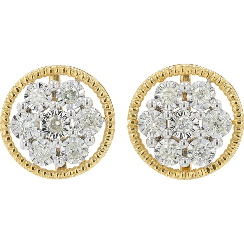 14K Two-Tone Yellow & White Gold Diamond Cluster Stud Earrings - 0.35 Carat Total Diamond Weight