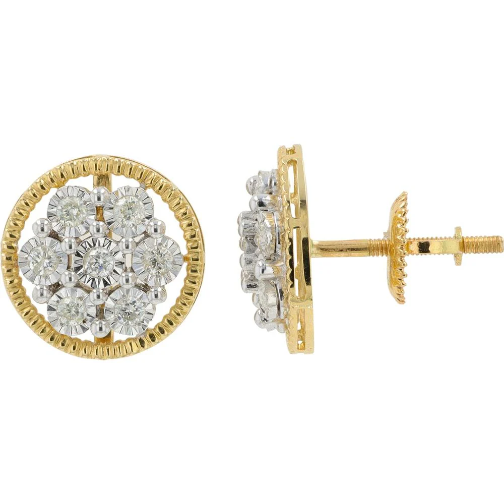 14K Two-Tone Yellow & White Gold Diamond Cluster Stud Earrings - 0.35 Carat Total Diamond Weight - Image 2