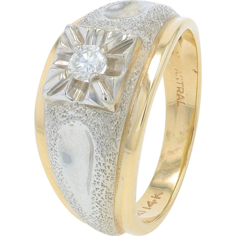 14K Two-Tone Yellow & White Gold Diamond Gents Ring - 0.20 Carat Total Diamond Weight