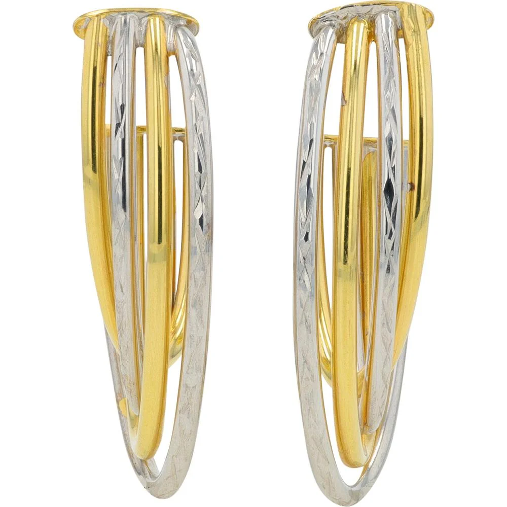 14K Two-Tone Yellow & White Gold Twisted J - Hoop Earrings - 33.40 .25 Gram Total - Image 2