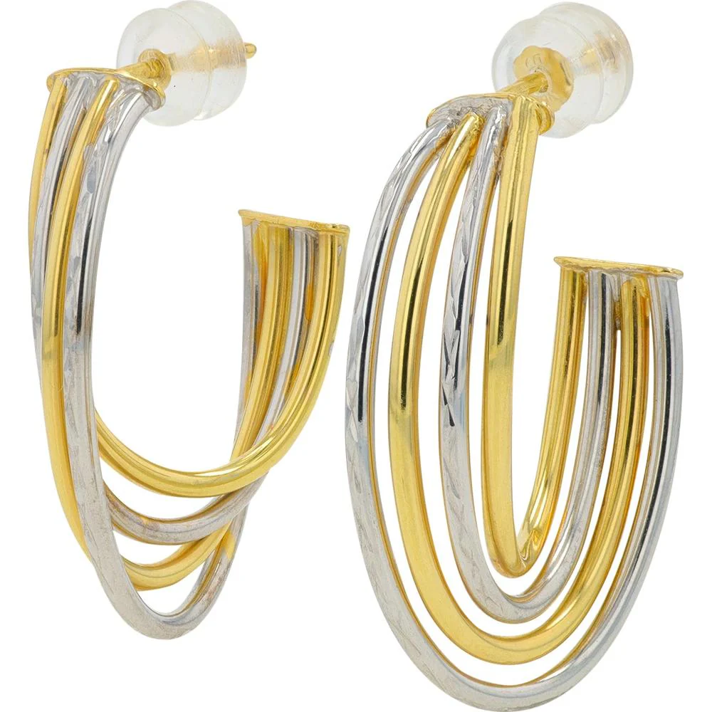 14K Two-Tone Yellow & White Gold Twisted J - Hoop Earrings - 33.40 .25 Gram Total - Image 3