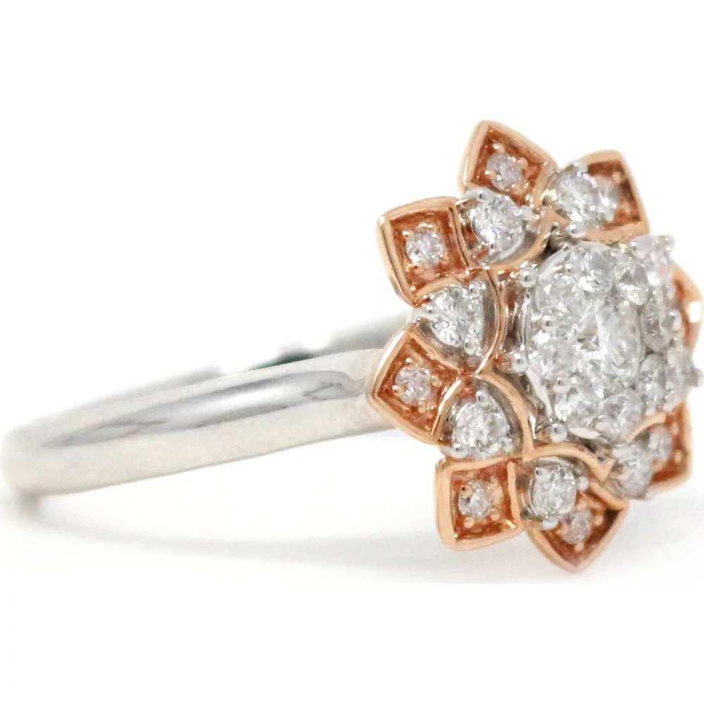 14K White & Rose Gold Two-Tone Diamond Burst Ring - 0.63 Carat Total Diamond Weight - Image 2