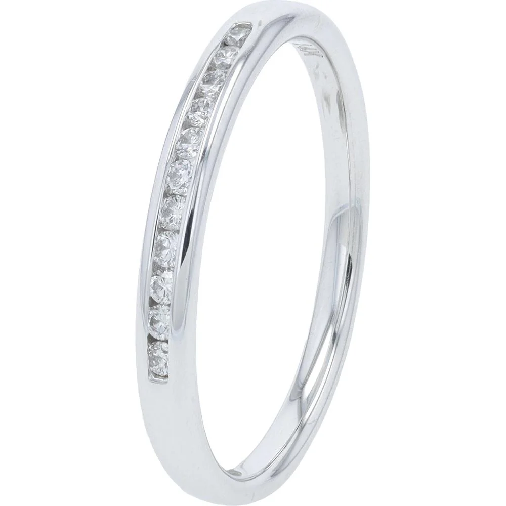 14K White Gold 0.10 Carat Channel Set Diamond Band - Elegant Polished Design