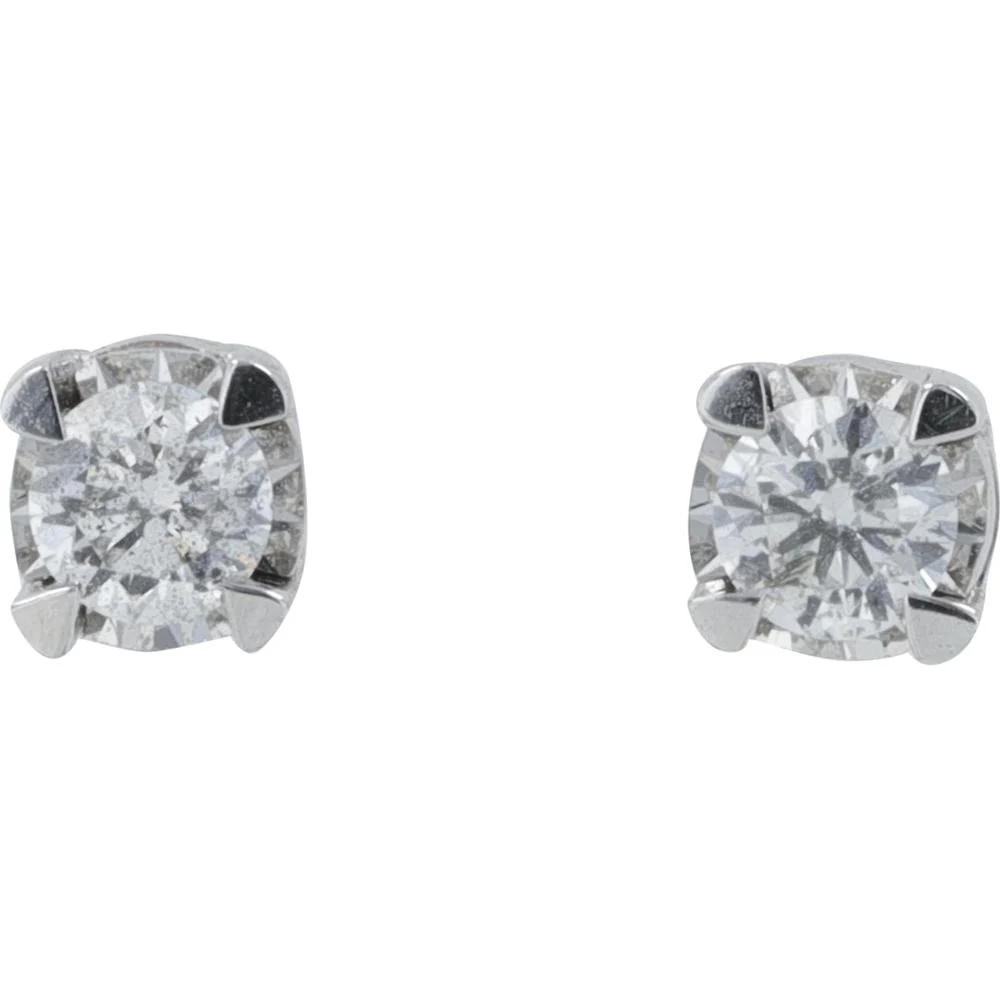 14K White Gold 0.10 Carat Round Diamond Stud Earrings - 4 - Prong Set Total Diamond Weight 0.10 Carat