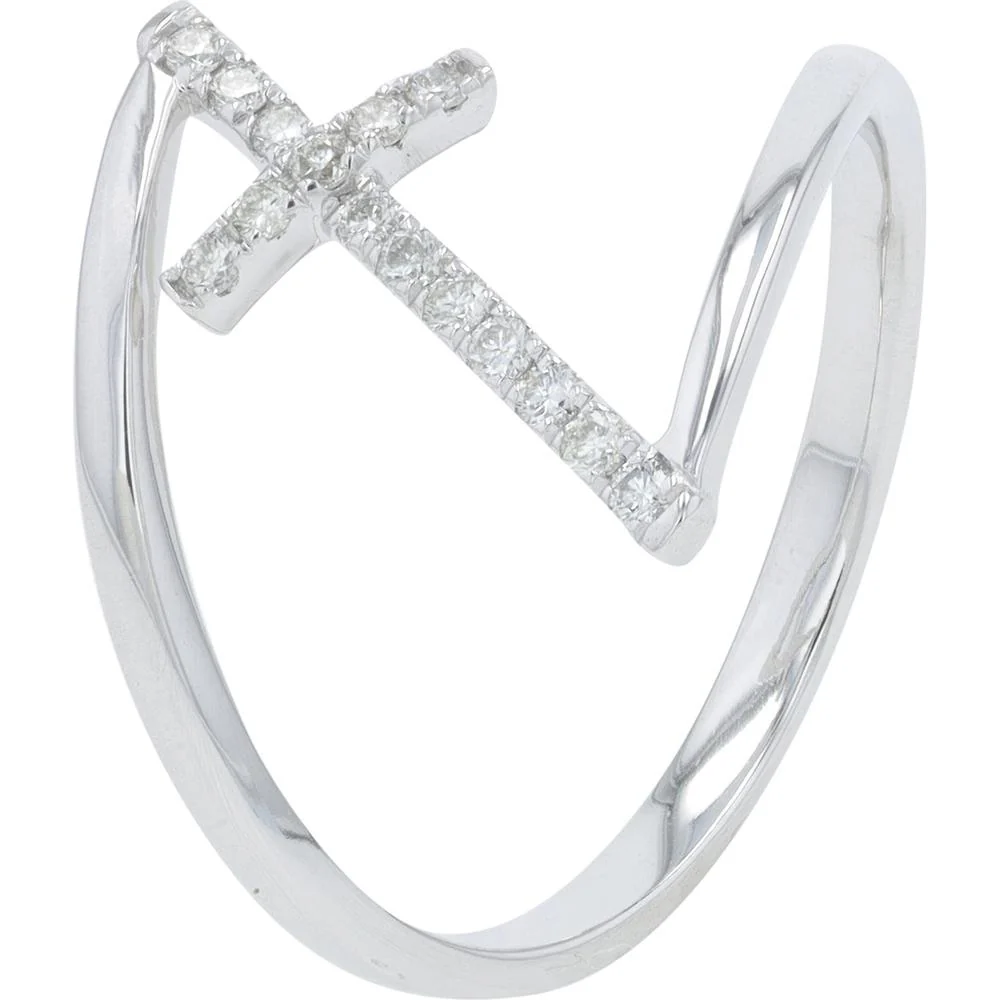 14K White Gold 0.13 Carat Total Diamond Cross Bypass Ring - Round Diamonds