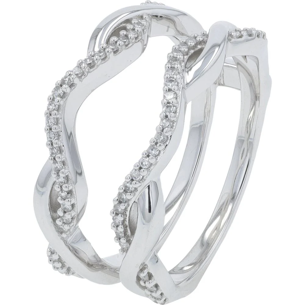 14K White Gold 0.17 Carat Diamond Crossover Ring Guard - Intertwined Band Design