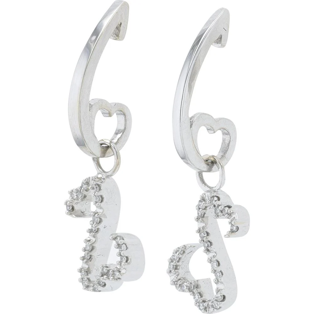 14K White Gold 0.20 Carat Diamond Heart Drop Earrings - 0.20 Carat Total Diamond Weight