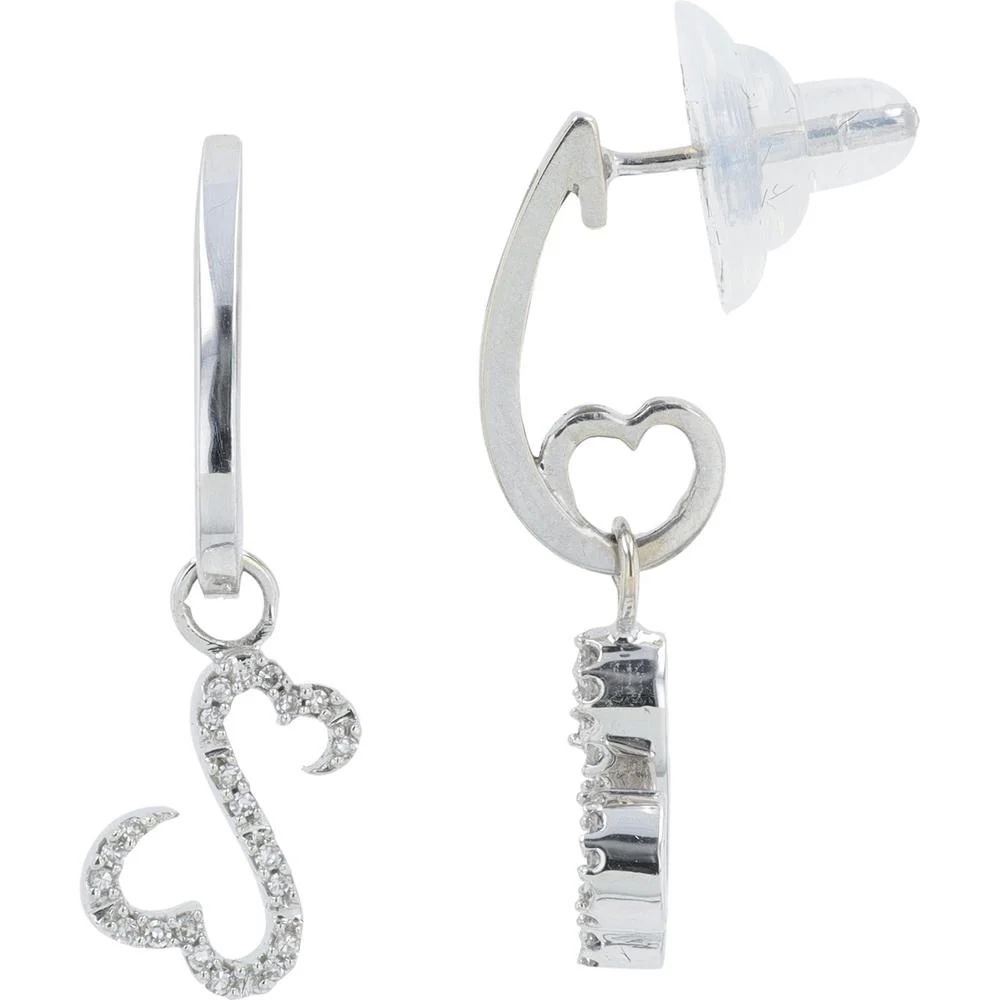 14K White Gold 0.20 Carat Diamond Heart Drop Earrings - 0.20 Carat Total Diamond Weight - Image 3