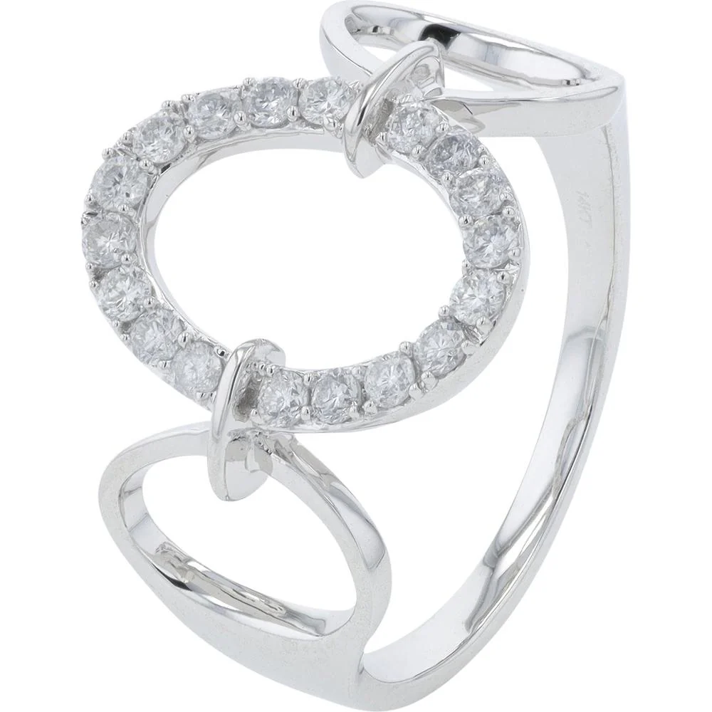 14K White Gold 0.30 Carat Diamond Open Oval Ring - Prong Set Sparkling Design