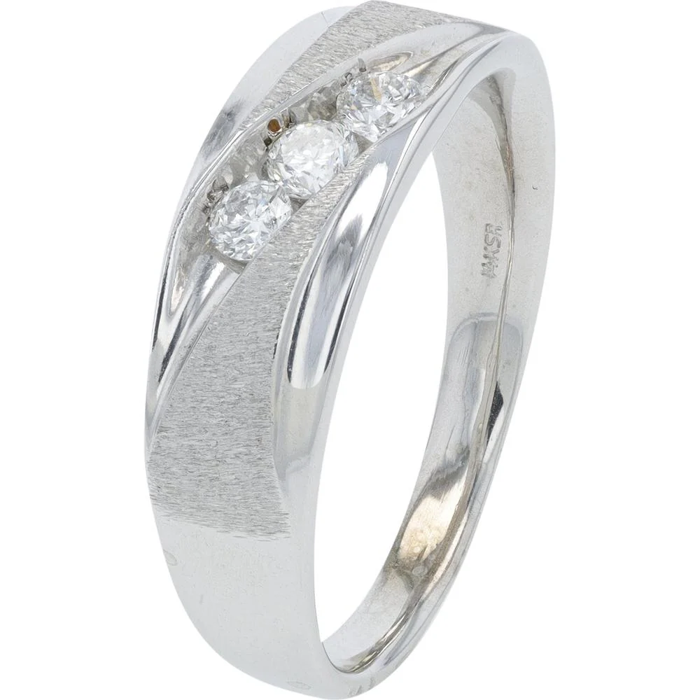 14K White Gold 0.33 Carat Diamond Three - Stone Gents Band