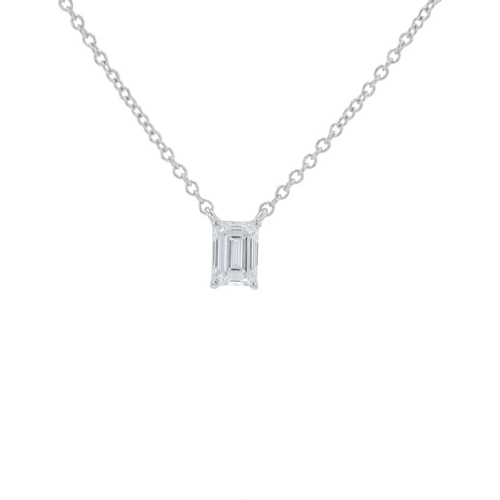 14K White Gold 0.33 Carat Lab Grown Diamond Emerald Cut Pendant