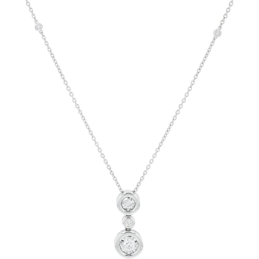 14K White Gold 0.33 Carat Total Weight Bezel - Set Diamond Pendant Necklace
