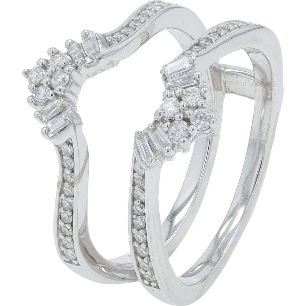 14K White Gold 0.39 Carat Diamond Ring Guard with Pavé and Baguette Diamonds