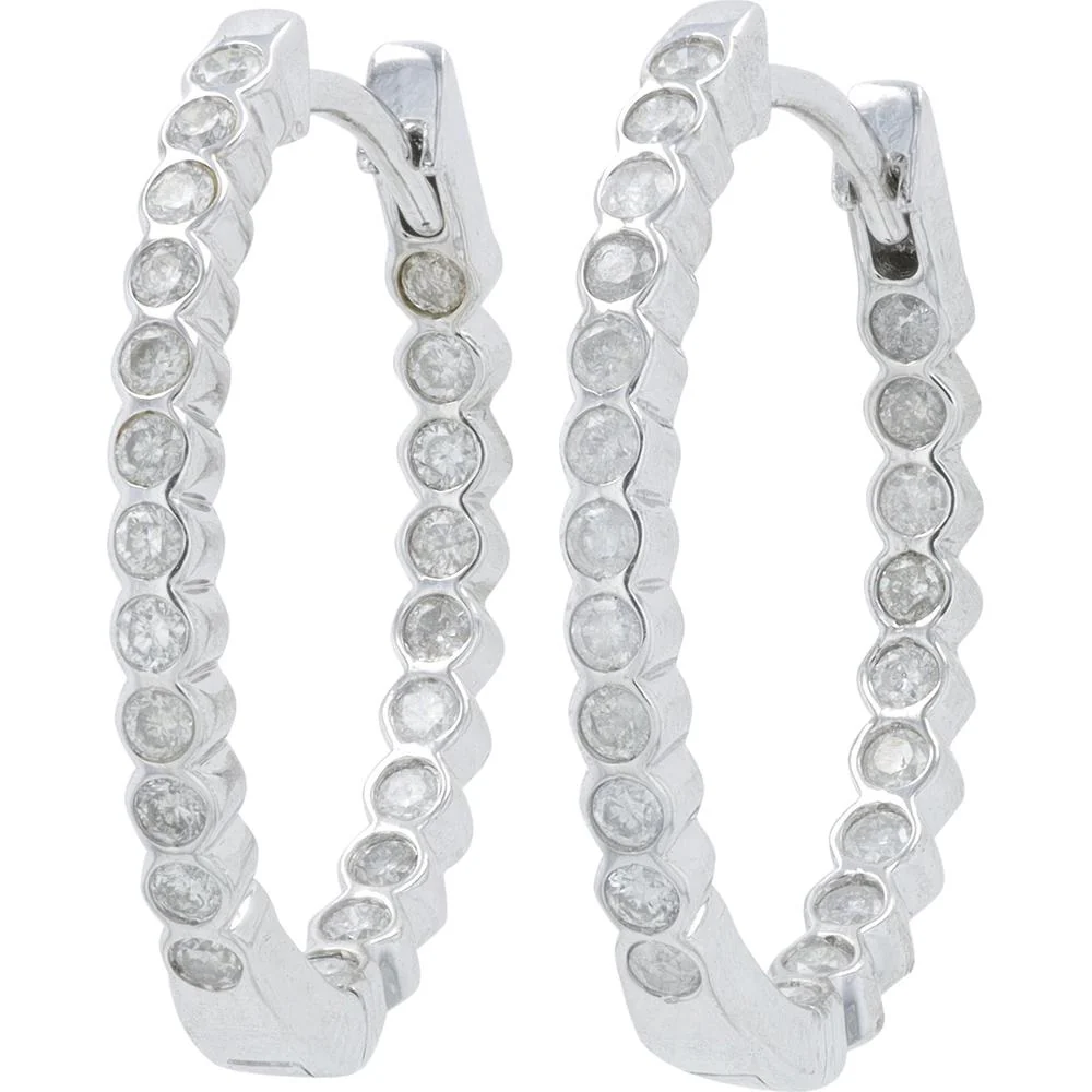 14K White Gold 0.50 Carat Diamond Inside - Out Hoop Earrings - 0.50 Carat Total Diamond Weight