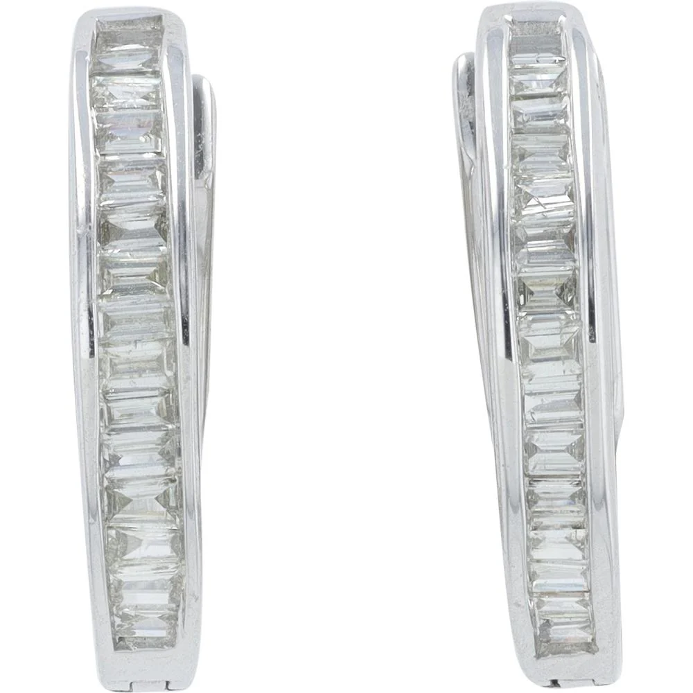 14K White Gold 0.50 Carat Diamond Inside - Out Huggie Earrings - 0.50 Carat Total Diamond Weight - Image 3