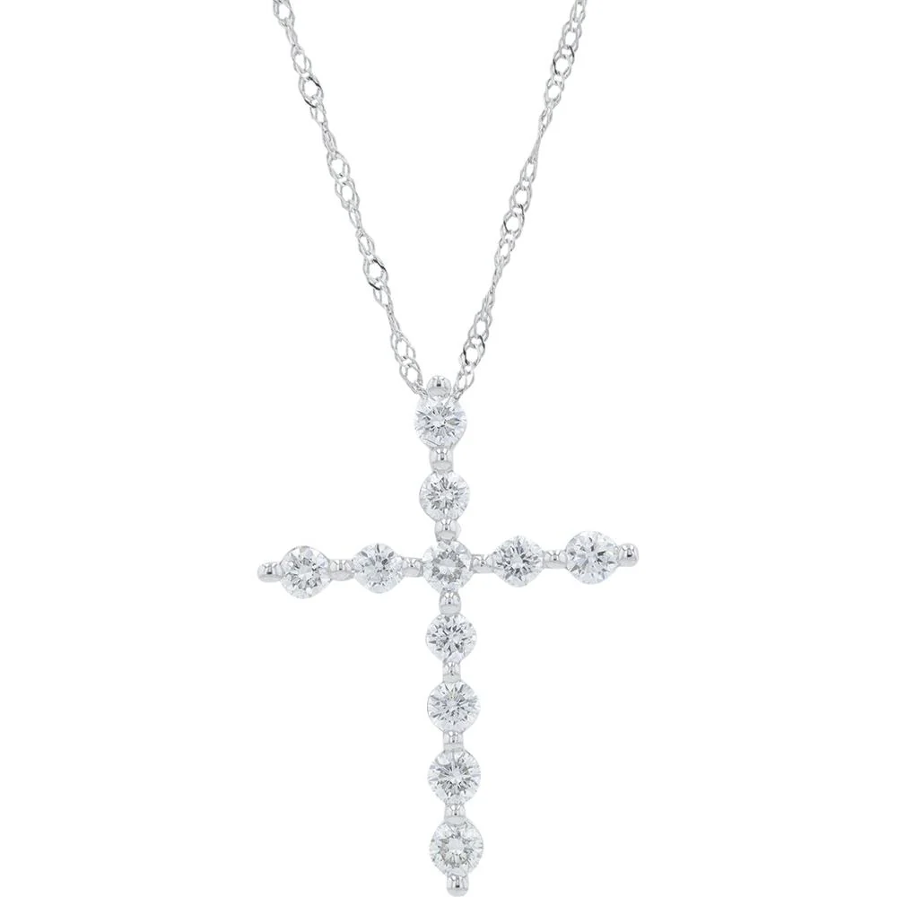 14K White Gold 0.50 Carat Total Weight Lab Grown Diamond Cross Pendant