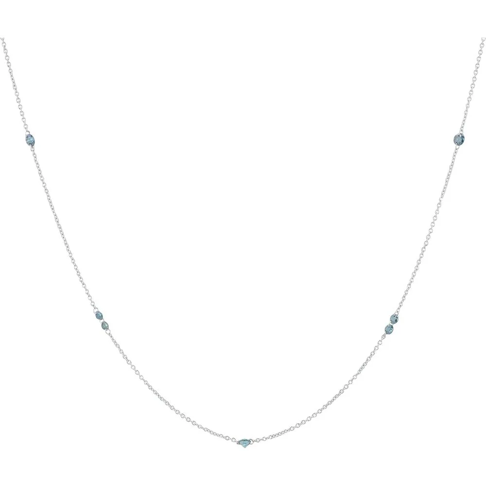 14K White Gold 0.53 Carat Blue Diamond Station Necklace