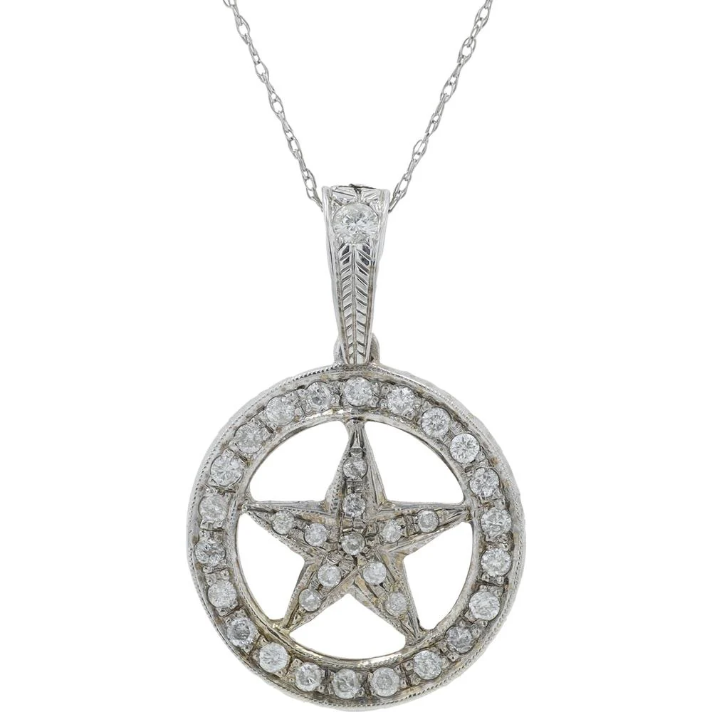 14K White Gold 0.55 Carat Diamond Star Pendant with Halo Accent Diamonds - 0.55 Carat Total Diamond Weight