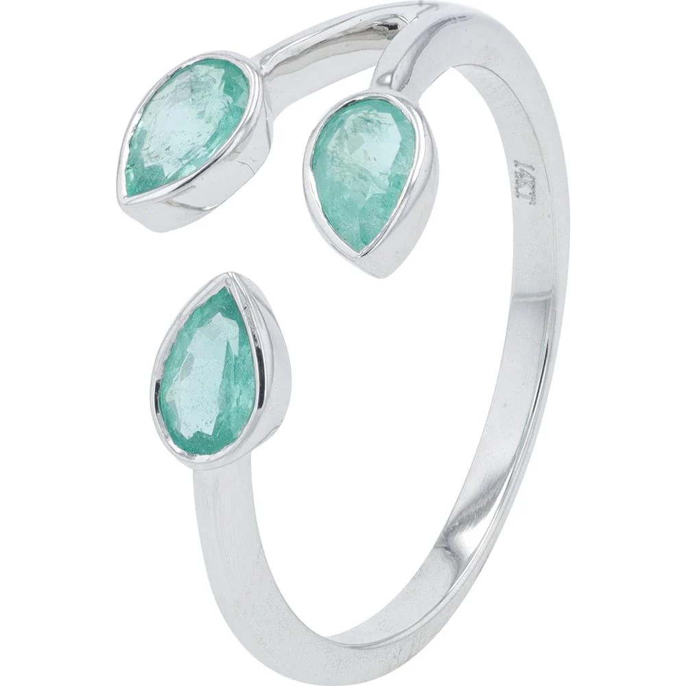 14K White Gold 0.58 Carat Total Weight Emerald Bypass Ring