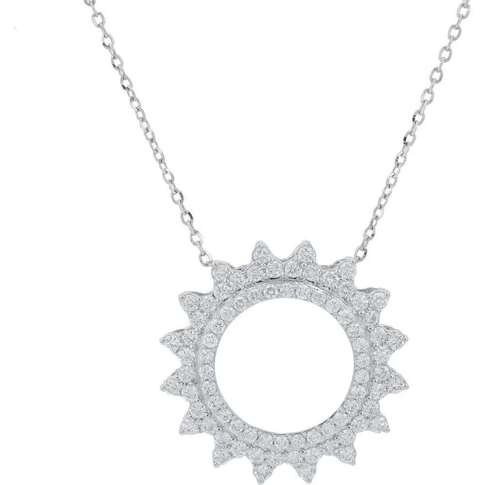 14K White Gold 0.62 Carat Total Weight Diamond Sunburst Pendant Necklace