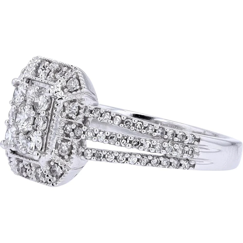 14K White Gold 0.70 Carat Diamond Halo Ring with Milgrain Edge and Prong Setting - Image 2