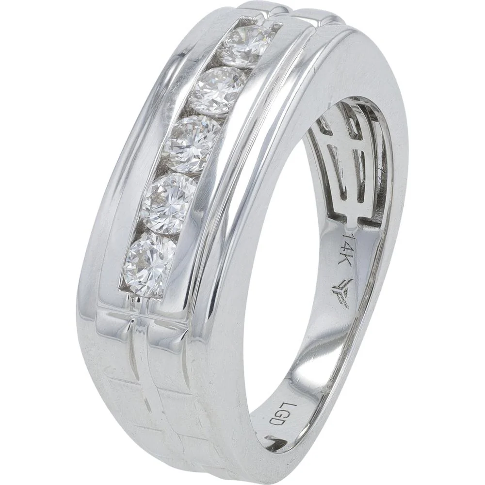 14K White Gold 0.70 Carat Total Weight Lab Grown Diamond Gents Wedding Band