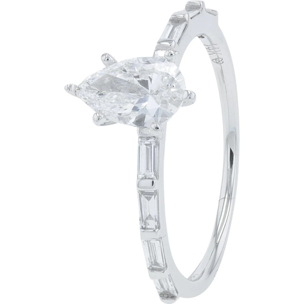 14K White Gold 0.75 Carat Pear Cut Lab Grown Diamond Bridal Set with Baguette Accents - 1.33 Carat Total Diamond Weight - Image 2