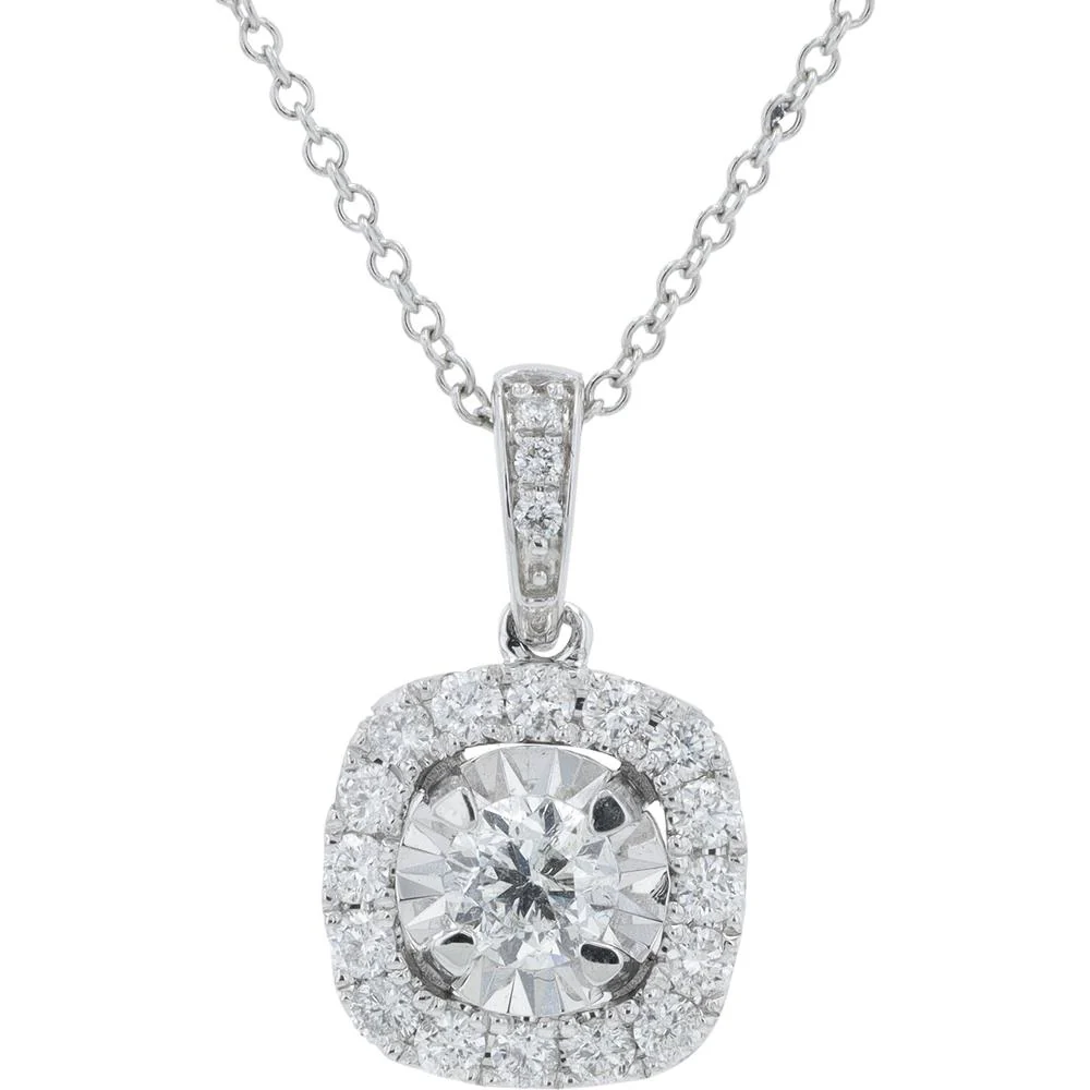 14K White Gold 0.75 Carat Round Diamond Halo Pendant with 0.75 Carat Total Diamond Weight