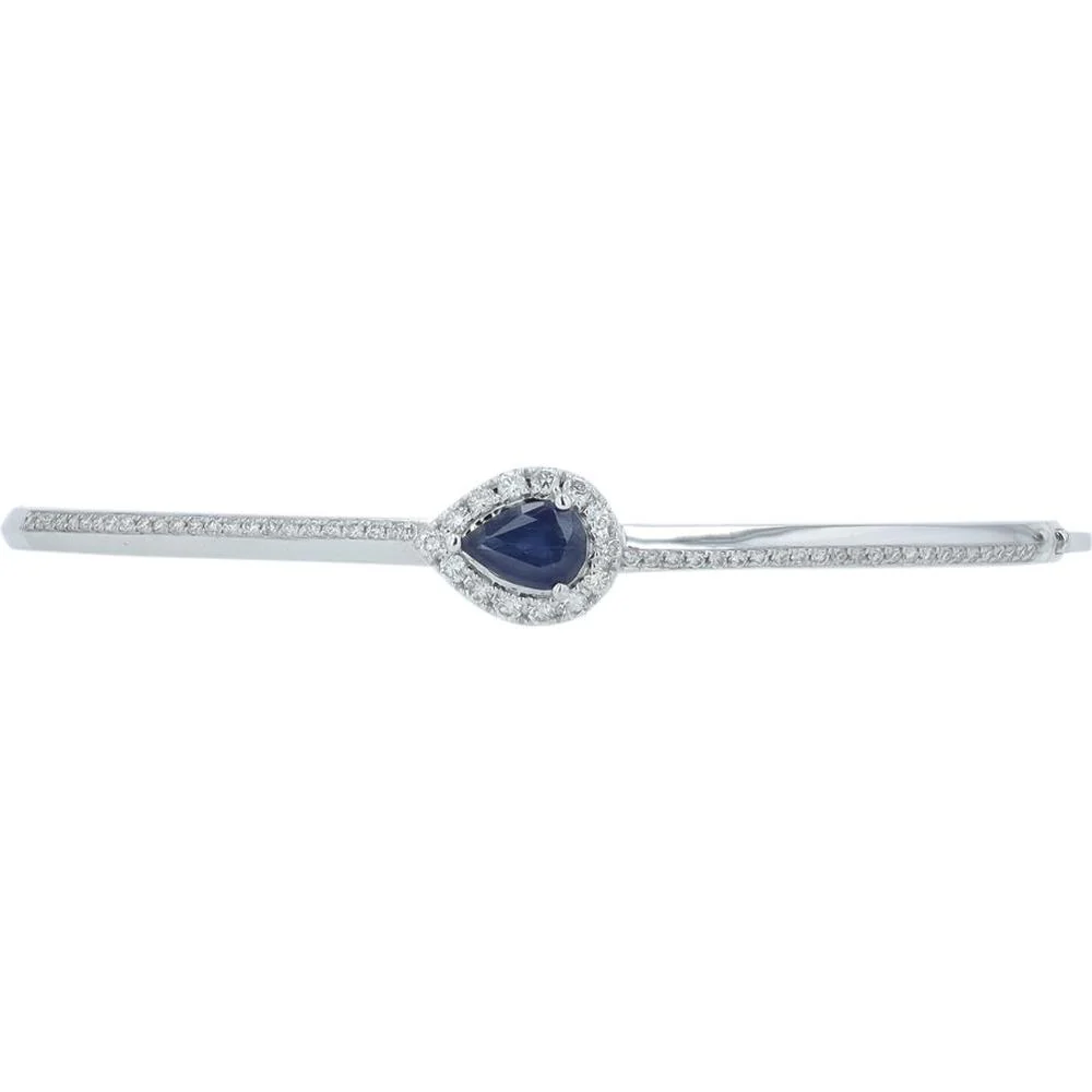 14K White Gold 0.75 Carat Sapphire Bangle with 0.50 Carat Diamond Accents