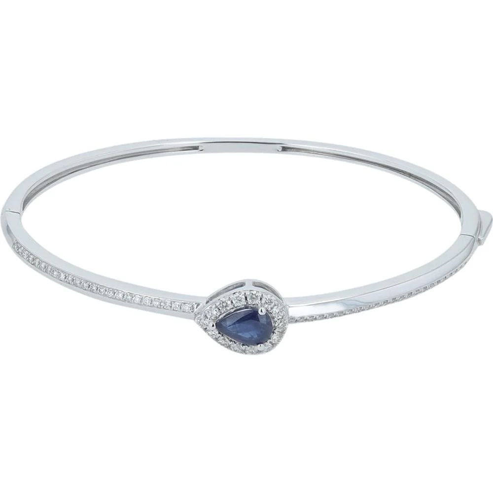 14K White Gold 0.75 Carat Sapphire Bangle with 0.50 Carat Diamond Accents - Image 2