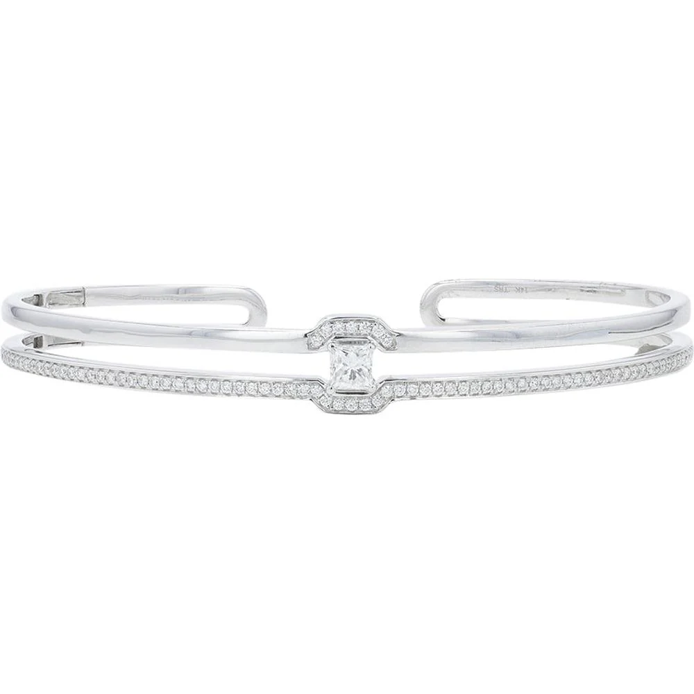 14K White Gold 0.75 Carat Total Diamond Cuff Bracelet - Modern Minimalist Design
