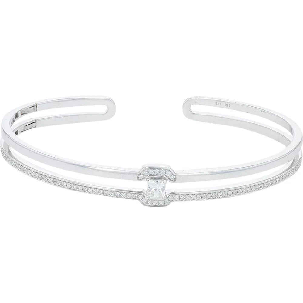 14K White Gold 0.75 Carat Total Diamond Cuff Bracelet - Modern Minimalist Design - Image 2