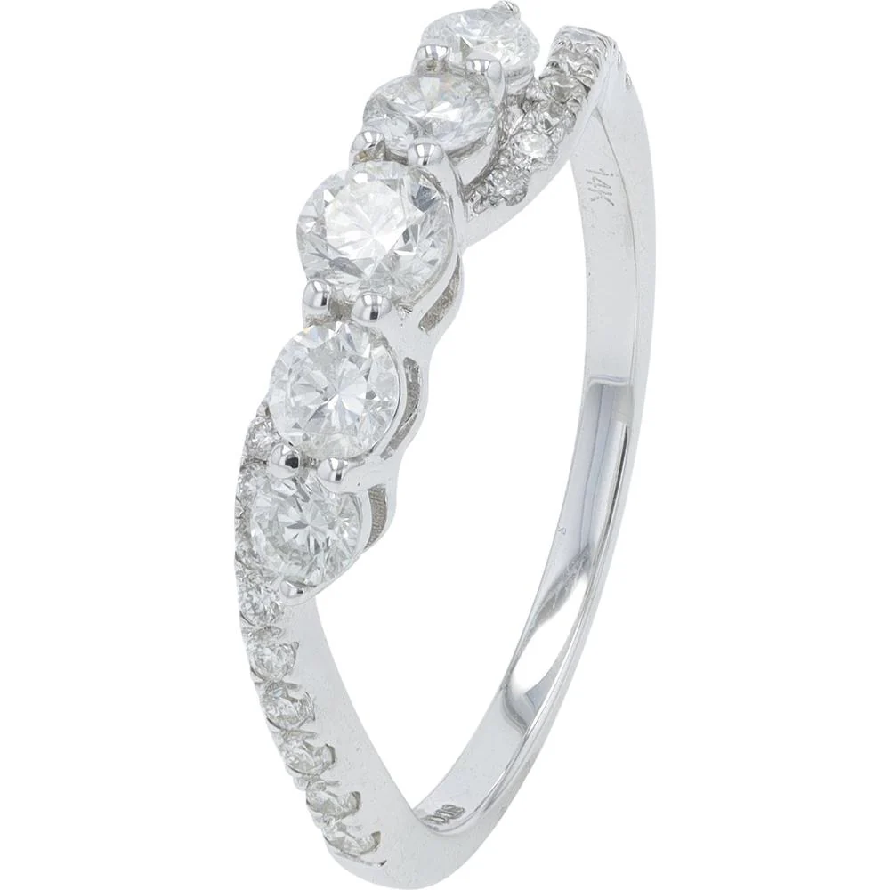 14K White Gold 0.75 Carat Total Weight Round Diamond Engagement Ring with Prong Set Accents