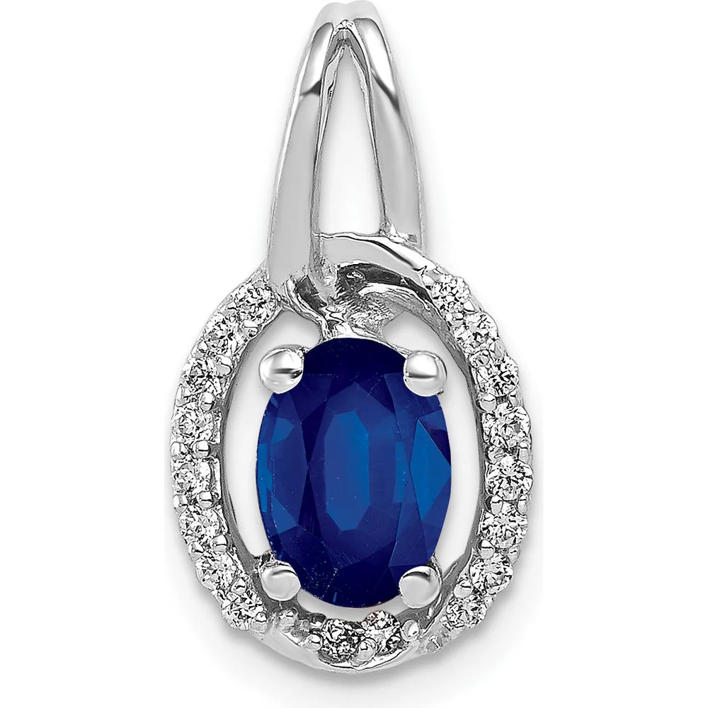 14K White Gold 0.85 Oval Sapphire and Diamond Halo Pendant with Rhodium Plating by Lumare Gioia