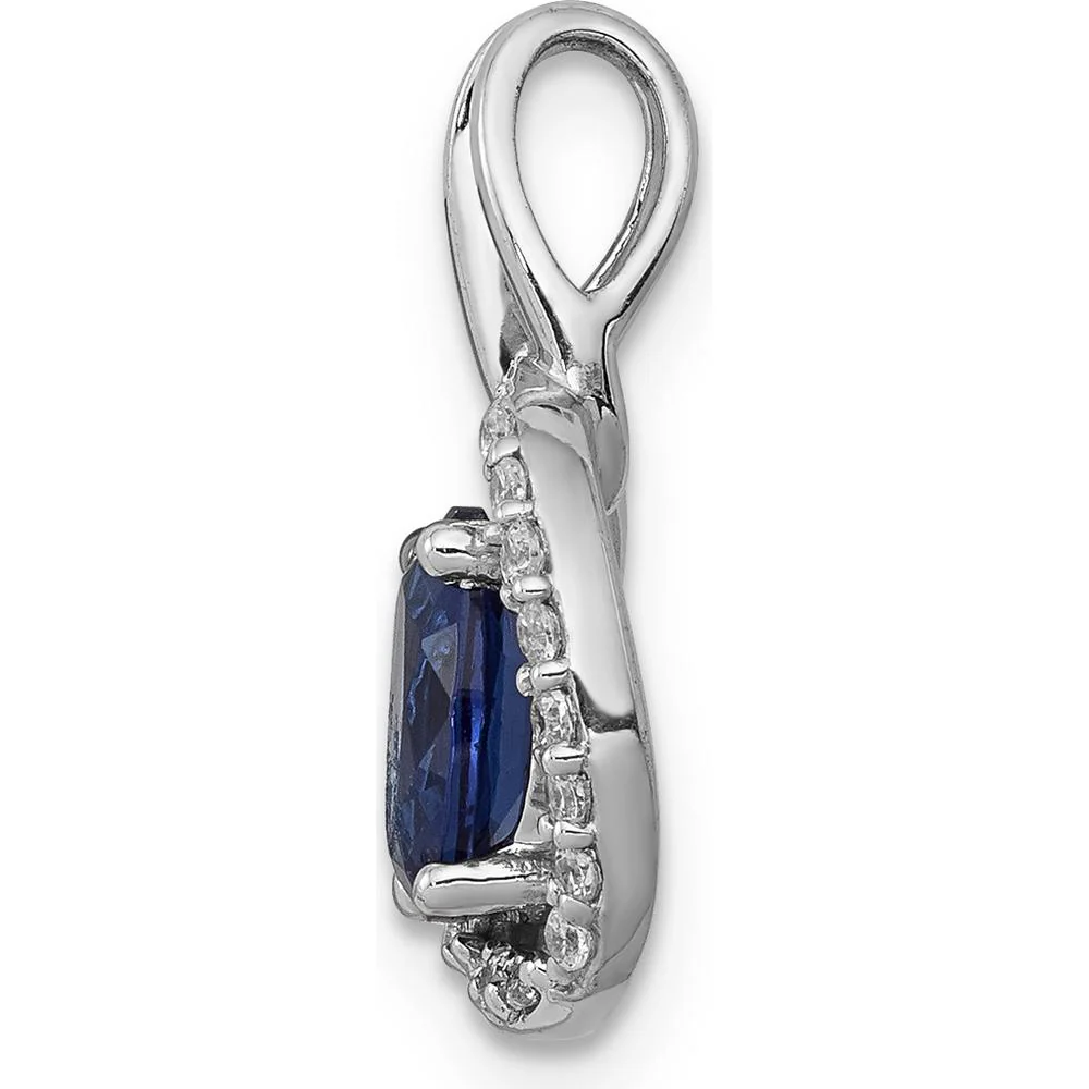 14K White Gold 0.85 Oval Sapphire and Diamond Halo Pendant with Rhodium Plating by Lumare Gioia - Image 2