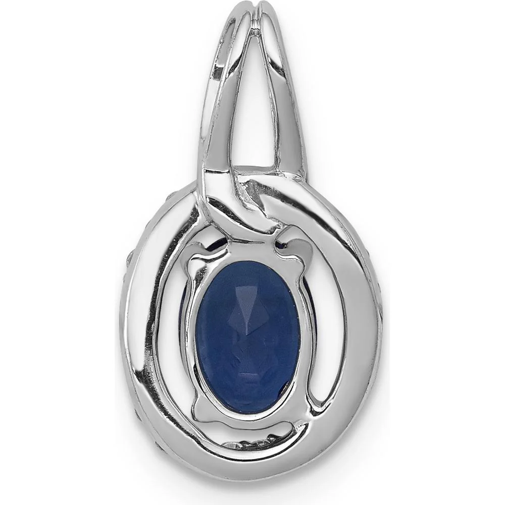 14K White Gold 0.85 Oval Sapphire and Diamond Halo Pendant with Rhodium Plating by Lumare Gioia - Image 3