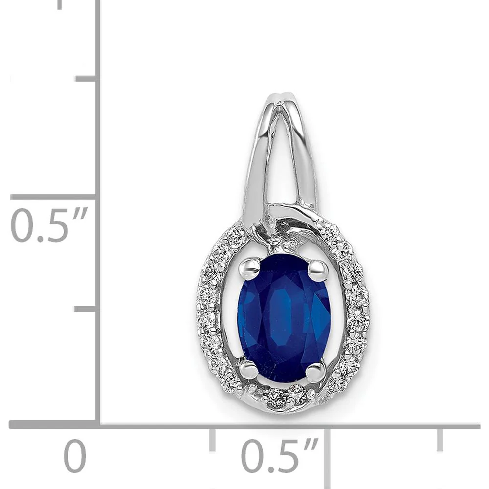 14K White Gold 0.85 Oval Sapphire and Diamond Halo Pendant with Rhodium Plating by Lumare Gioia - Image 4