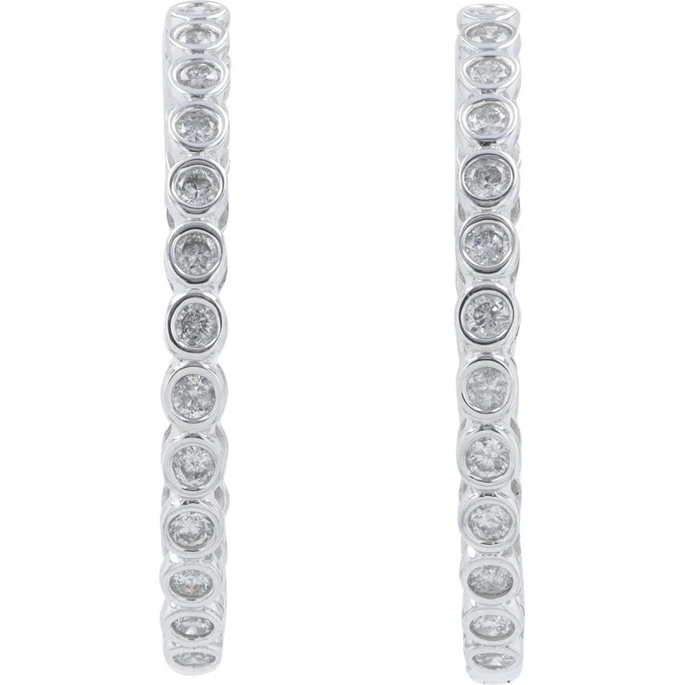 14K White Gold 1.00 Carat Diamond Inside - Out Hoop Earrings - 0.50 Carat per Earring - Image 3