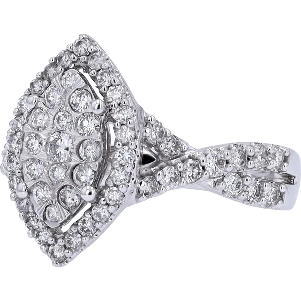 14K White Gold 1.00 Carat Diamond Marquise Cluster Ring with Halo Detailing - Image 2