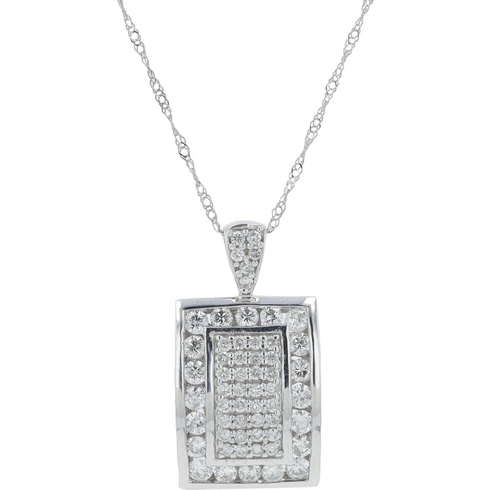 14K White Gold 1.00 Carat Diamond Rectangular Halo Pendant Necklace