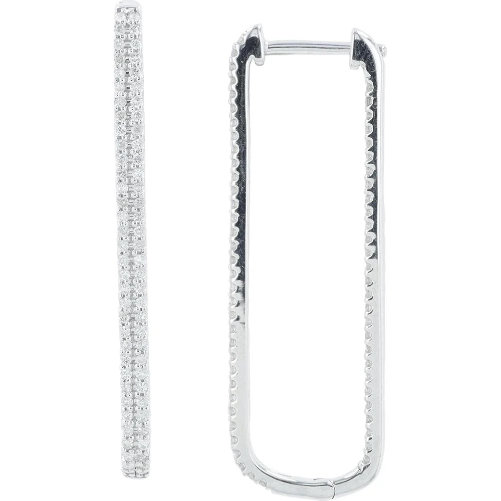 14K White Gold 1.00 Carat Inside - Out Oval Diamond Hoops