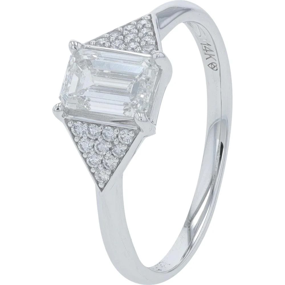 14K White Gold 1.00 Carat Lab Grown Diamond Engagement Ring with Pave Set Round Diamonds - 1.50 Carat Total Diamond Weight