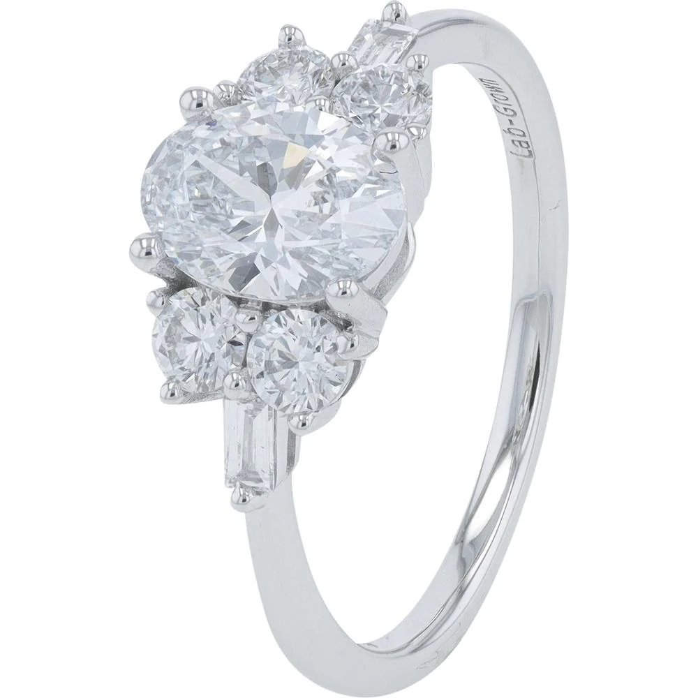 14K White Gold 1.00 Carat Oval Lab Grown Diamond Engagement Ring with Round Diamonds - 1.50 Carat Total Diamond Weight